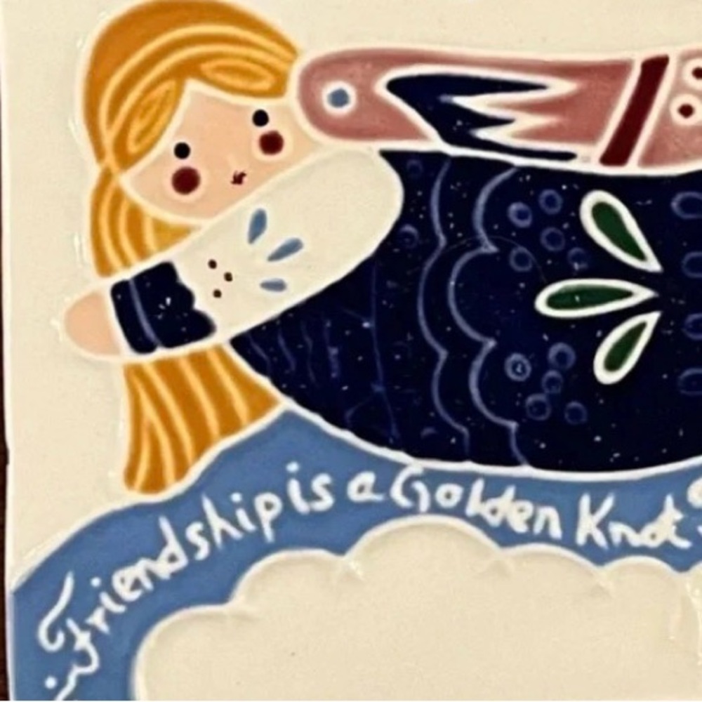 Vintage 1988 Angel Wall Tile Friendship Quote Folk Art Decor Cottagecore
